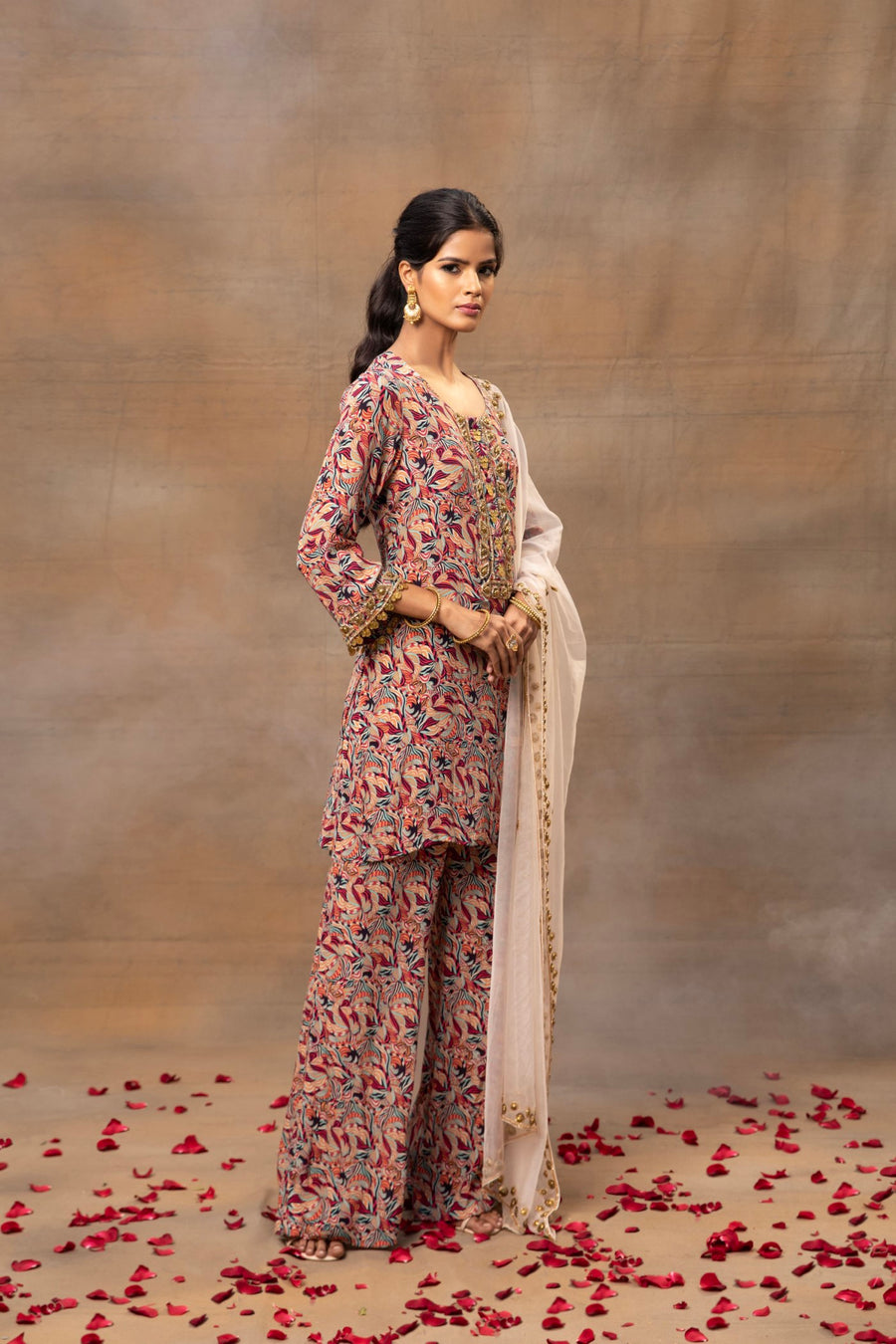 Women's Navy Cotton Jam Silk Embroidered Kurta Pant Dupatta Suit Set - Navy  / Cotton Silk / XXL(44) | Kurta with pants, Embroidered silk, A line kurta