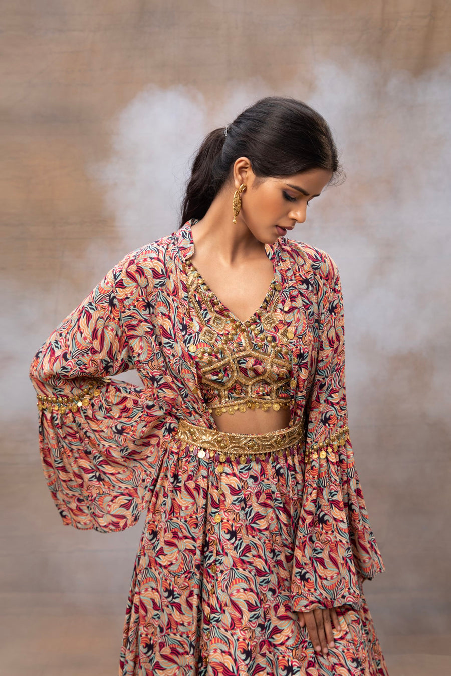Bell sleeve crop top with lehenga! #raveenarathinam #rr #designerwear  #designerlabel #fashiondesi… | Lehenga crop top, New saree blouse designs, Blouse  tops designs