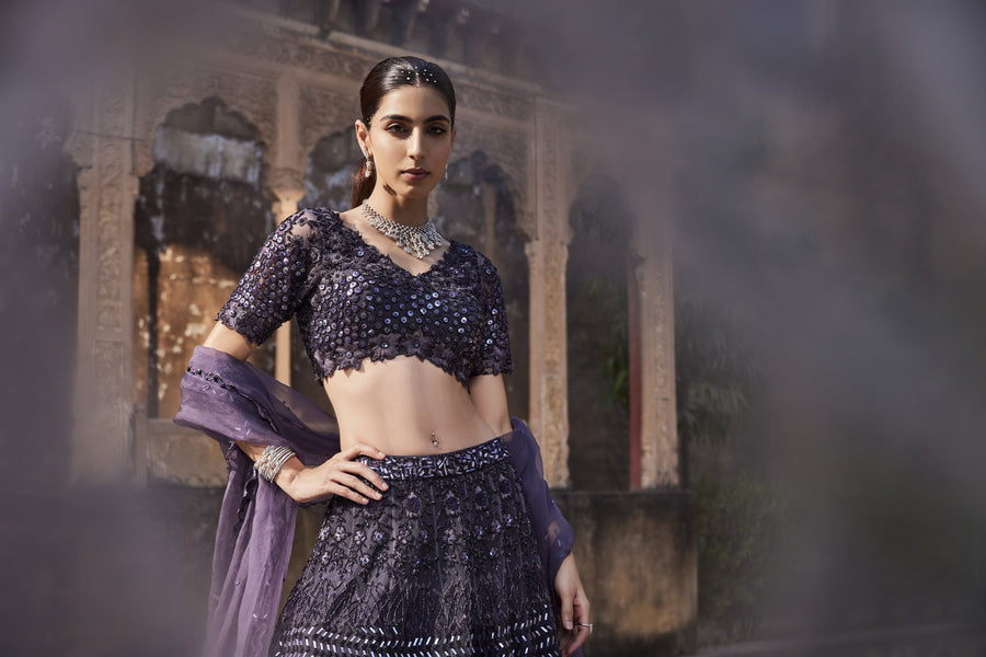 Amethyst Purple Lehenga Dupatta Set (RTS)