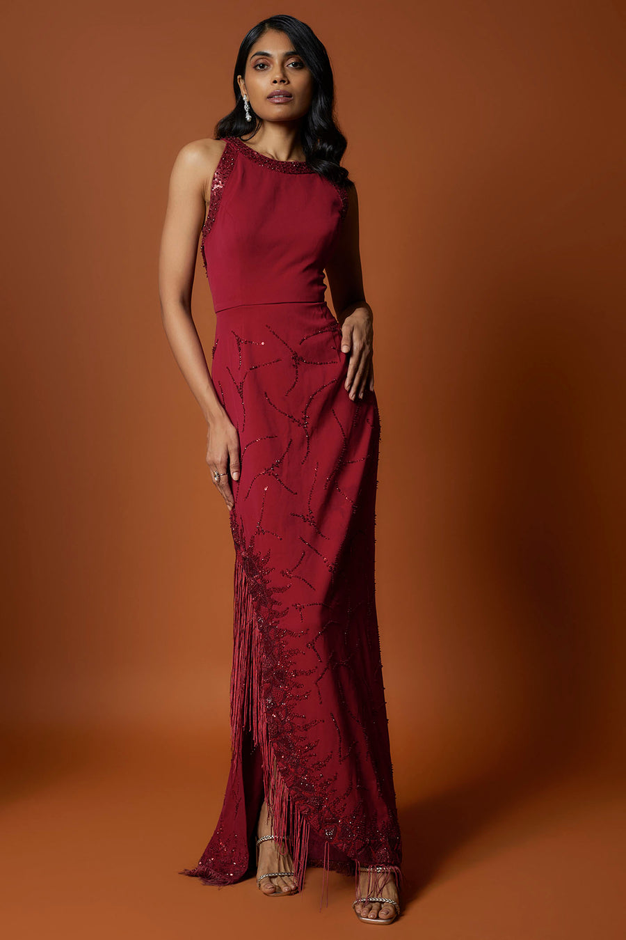 Red Emmbroidere Cocktail Gown