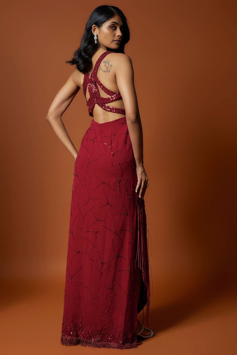 Red Emmbroidere Cocktail Gown