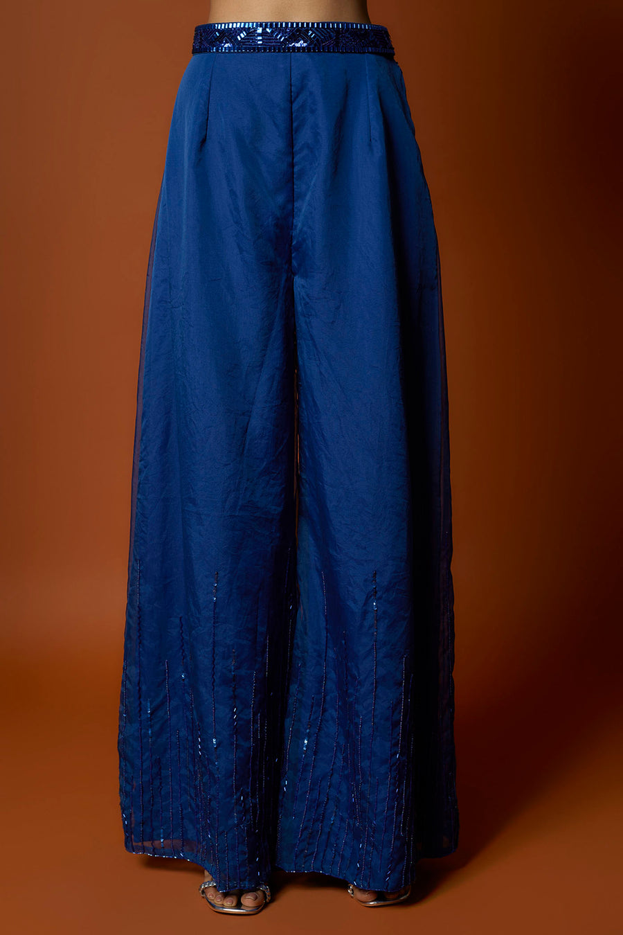 Royal Embroidered Blue Choli, Pants And Cape Set