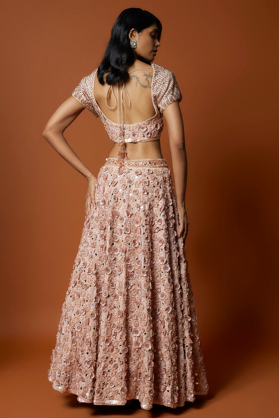 Baby Pink 3D Rose Embroidered Lehenga Set