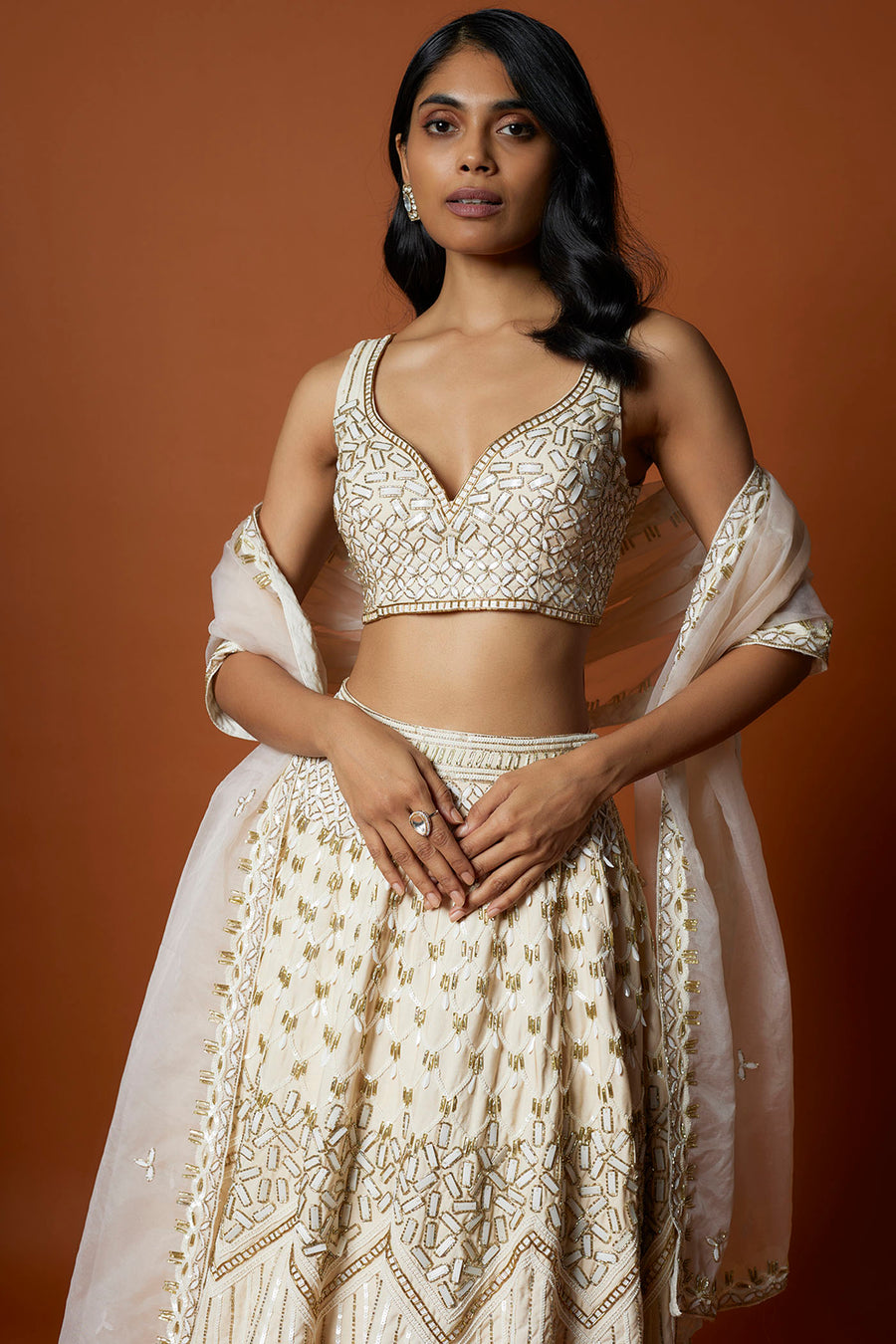 Ivory Gold Embroidered Lehenga Set