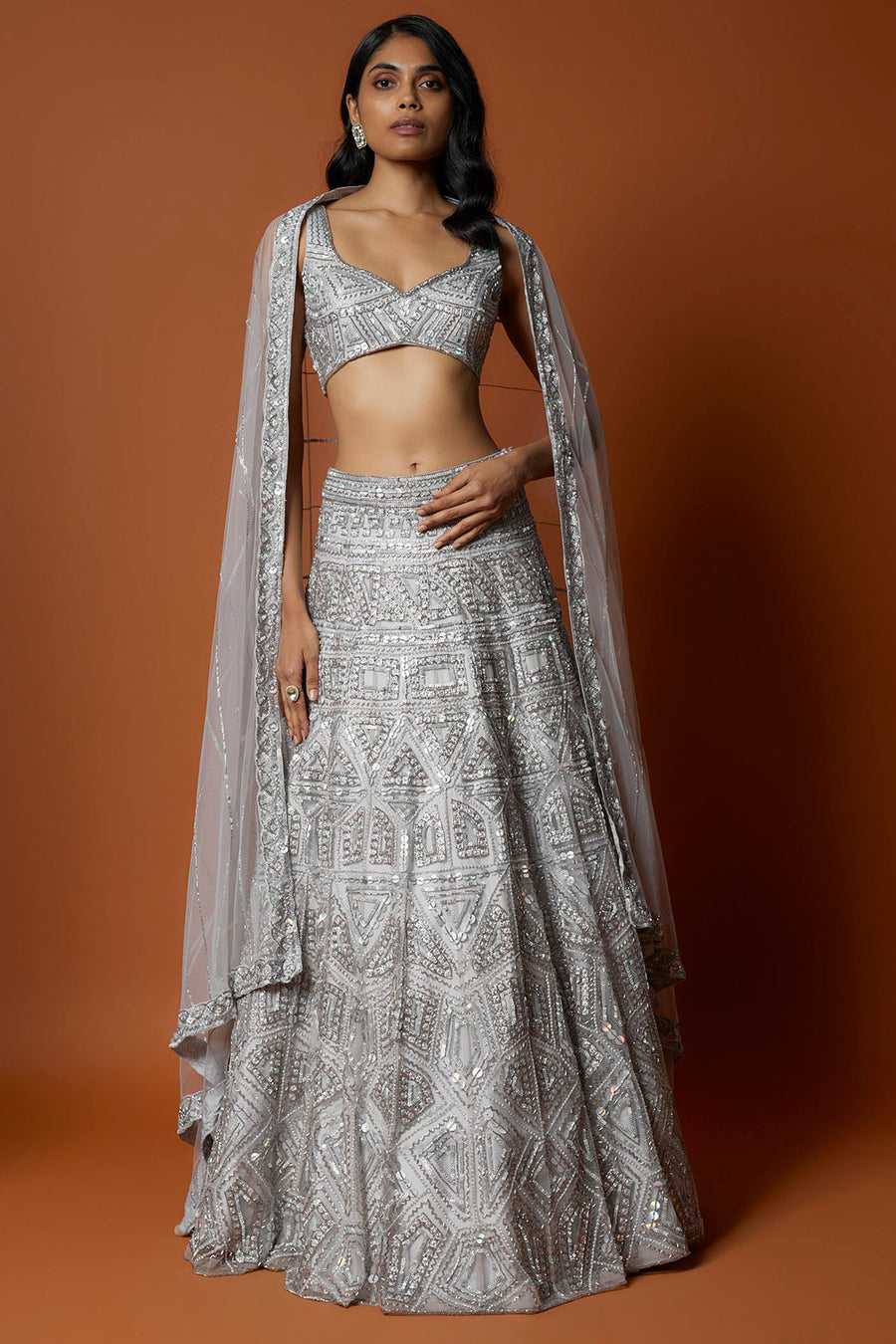 Silver Grey Embroidered Lehenga Set (RTS)