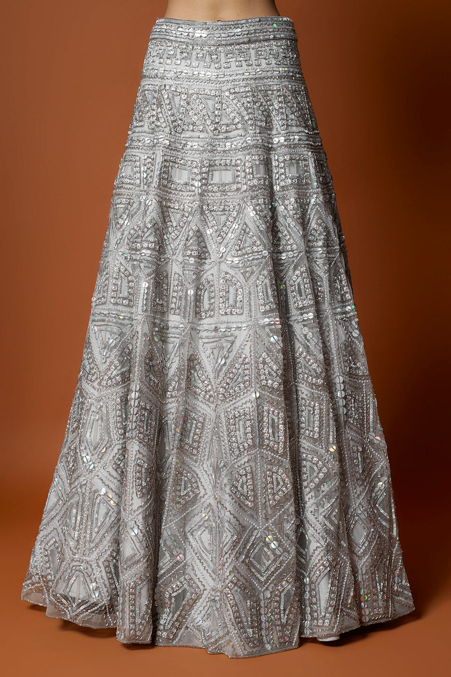 Silver Grey Embroidered Lehenga Set