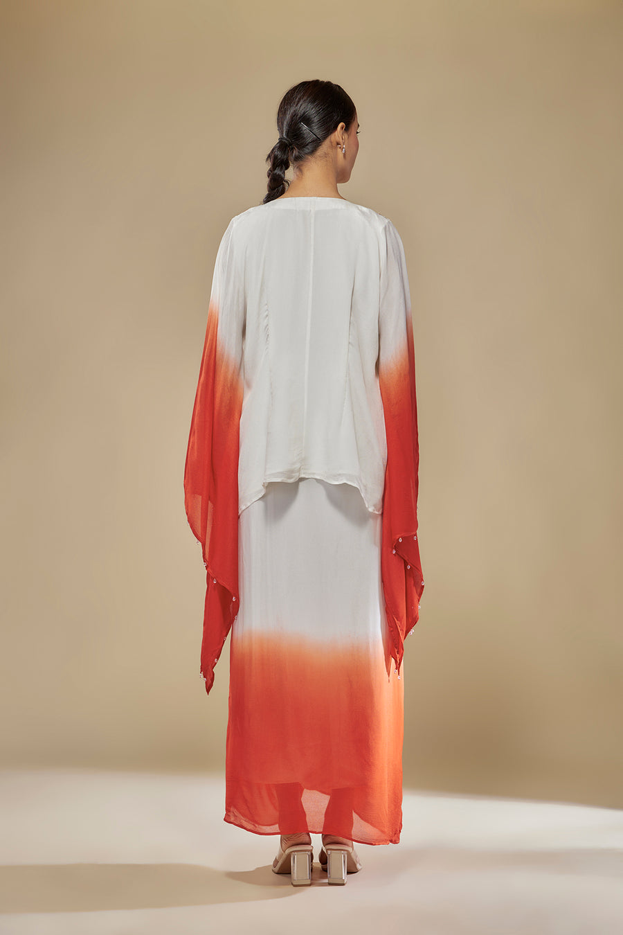 Ombre Kaftan Top And Draped Skirt Set