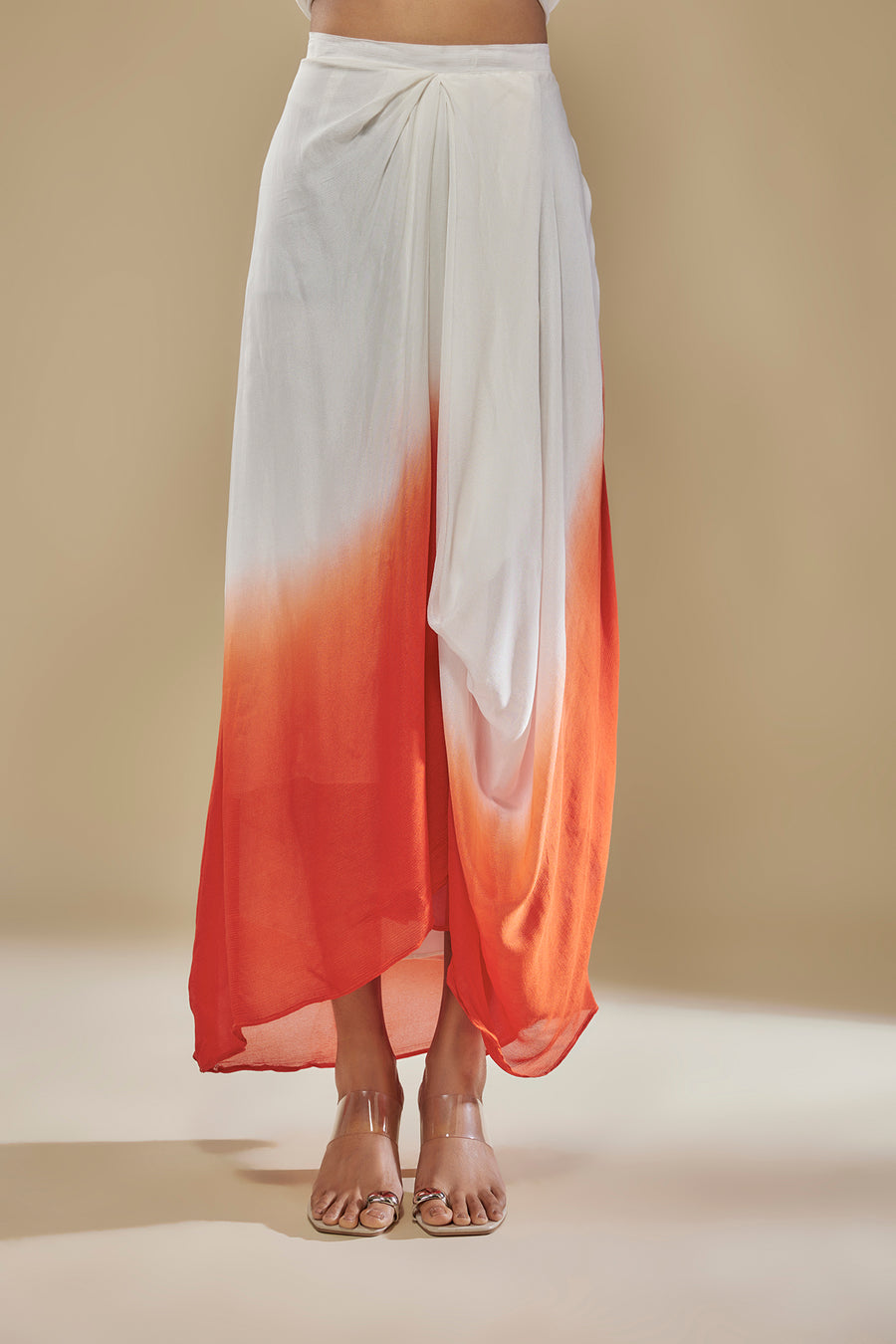 Ombre Kaftan Top And Draped Skirt Set