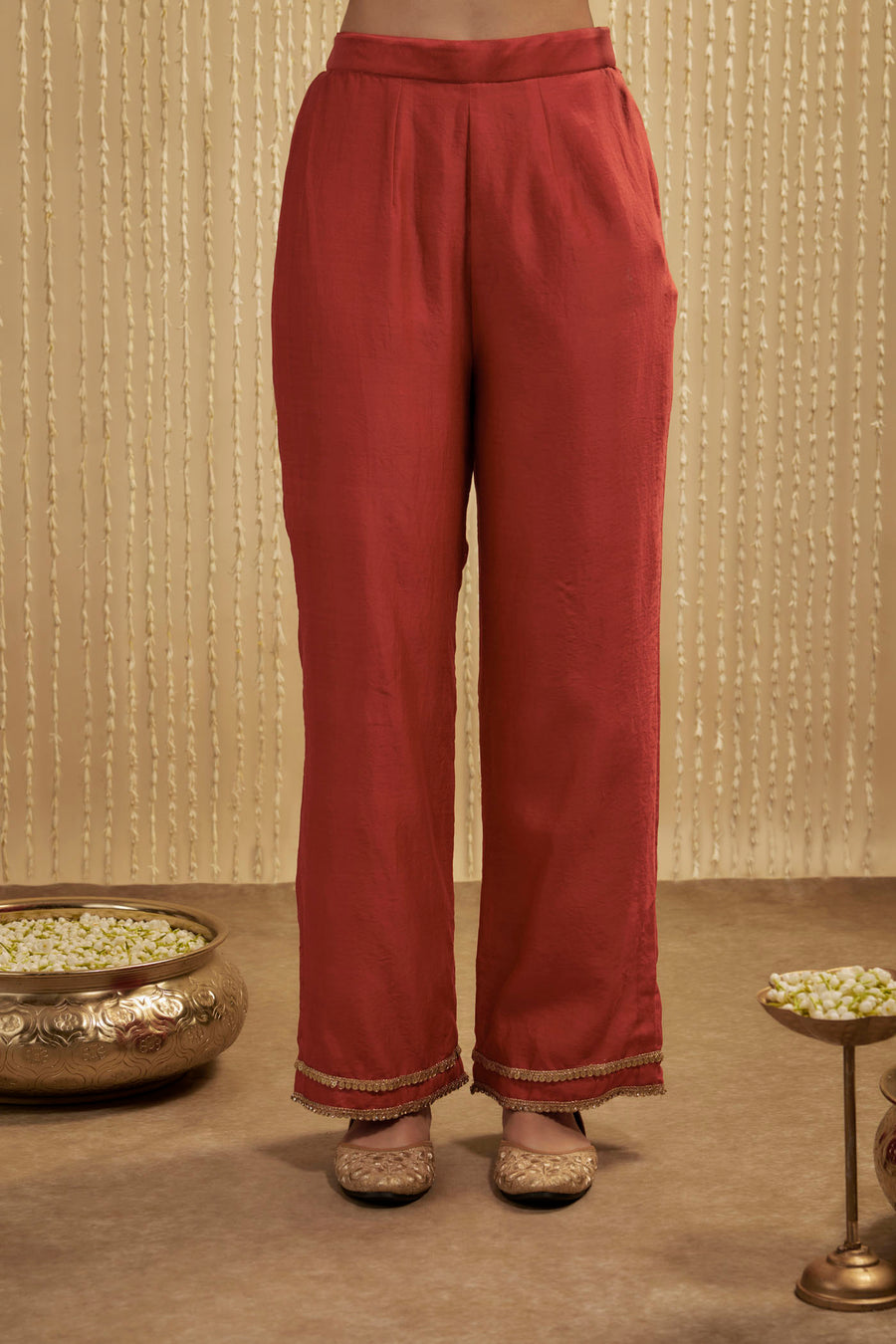 Orange Silk Chanderi Short Kurta Pants Set