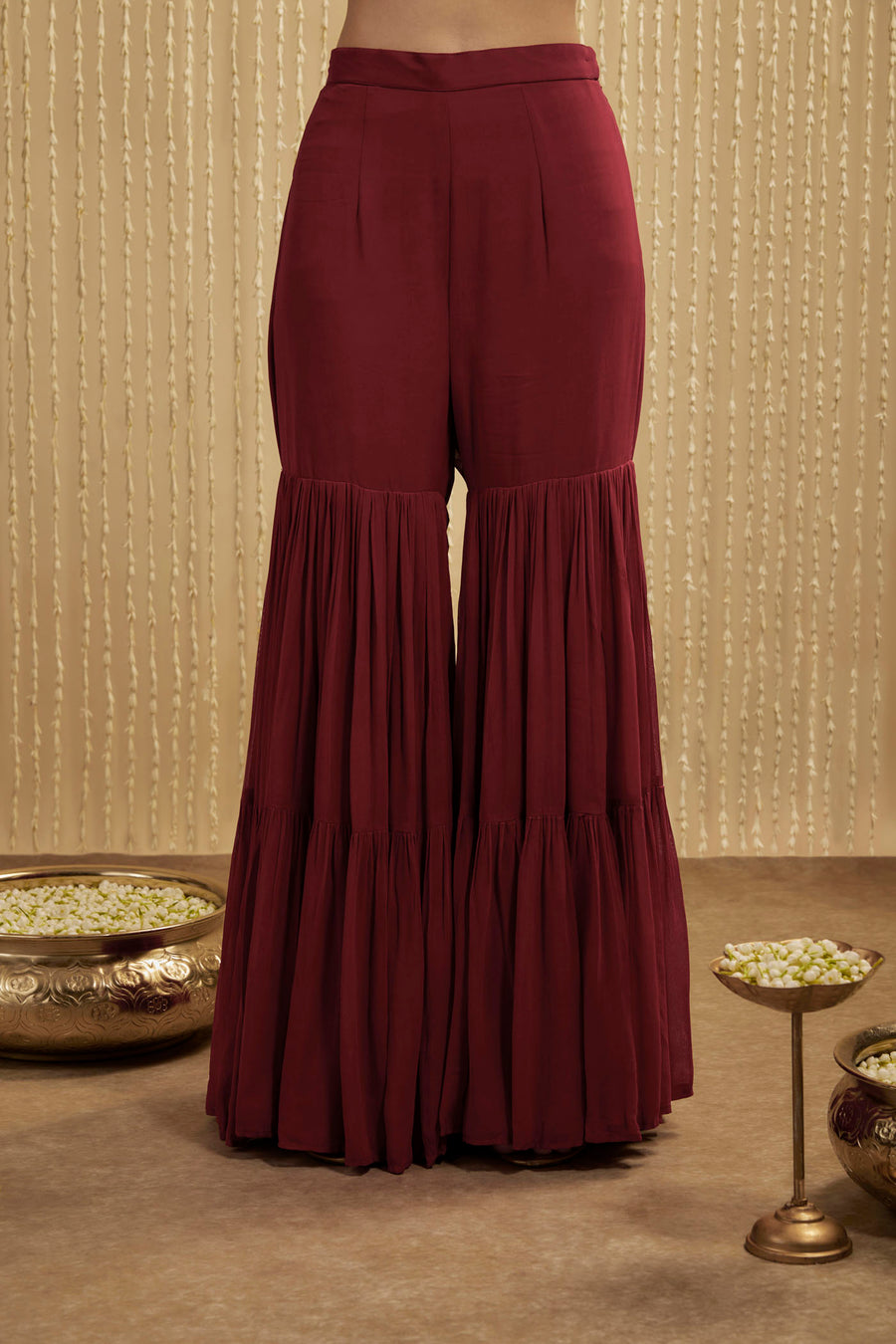 Red Short Kurta Sharara Pants Set