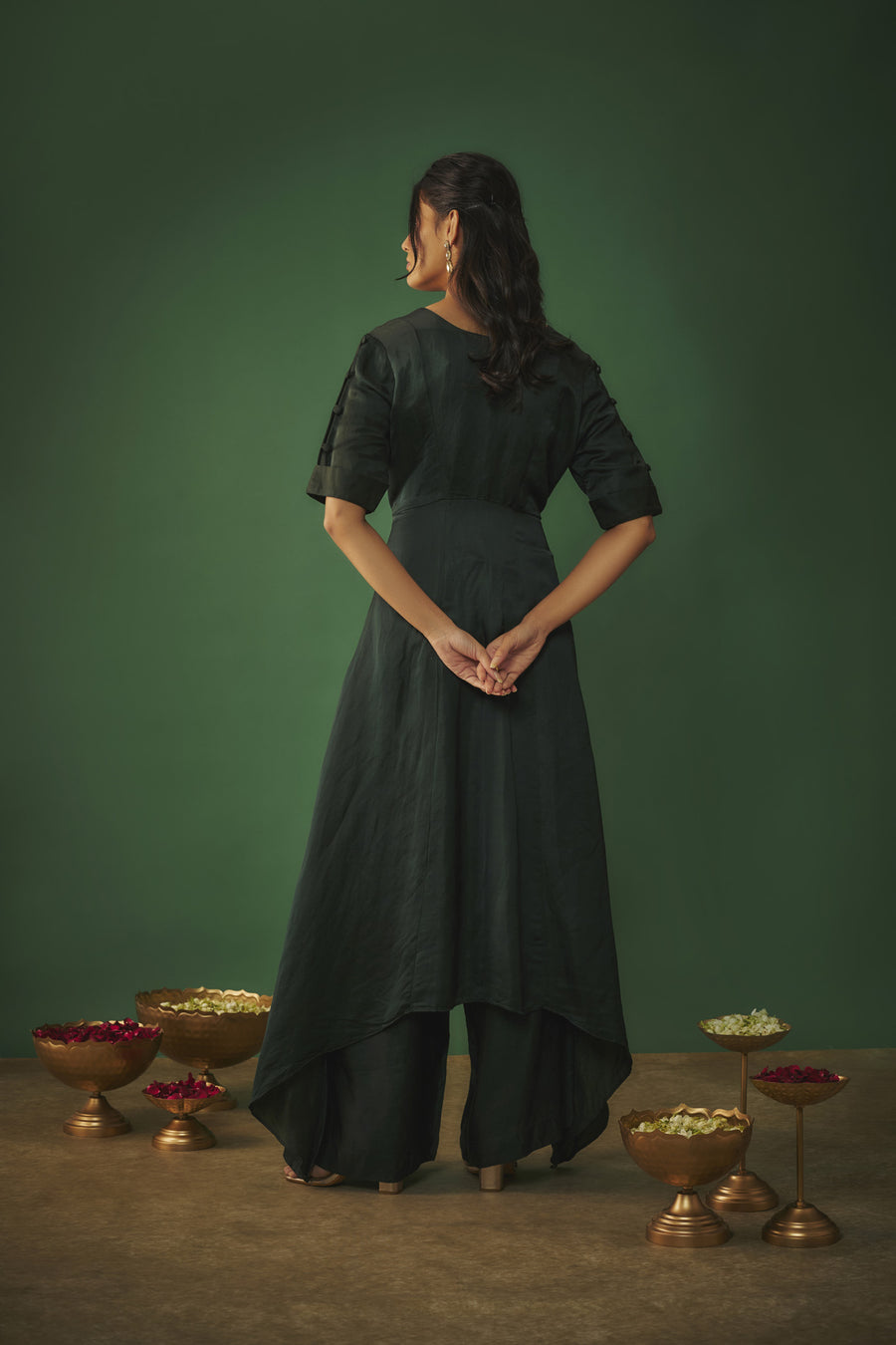 Emerald Green Mirror Work Embroidered Kurta Pant Set