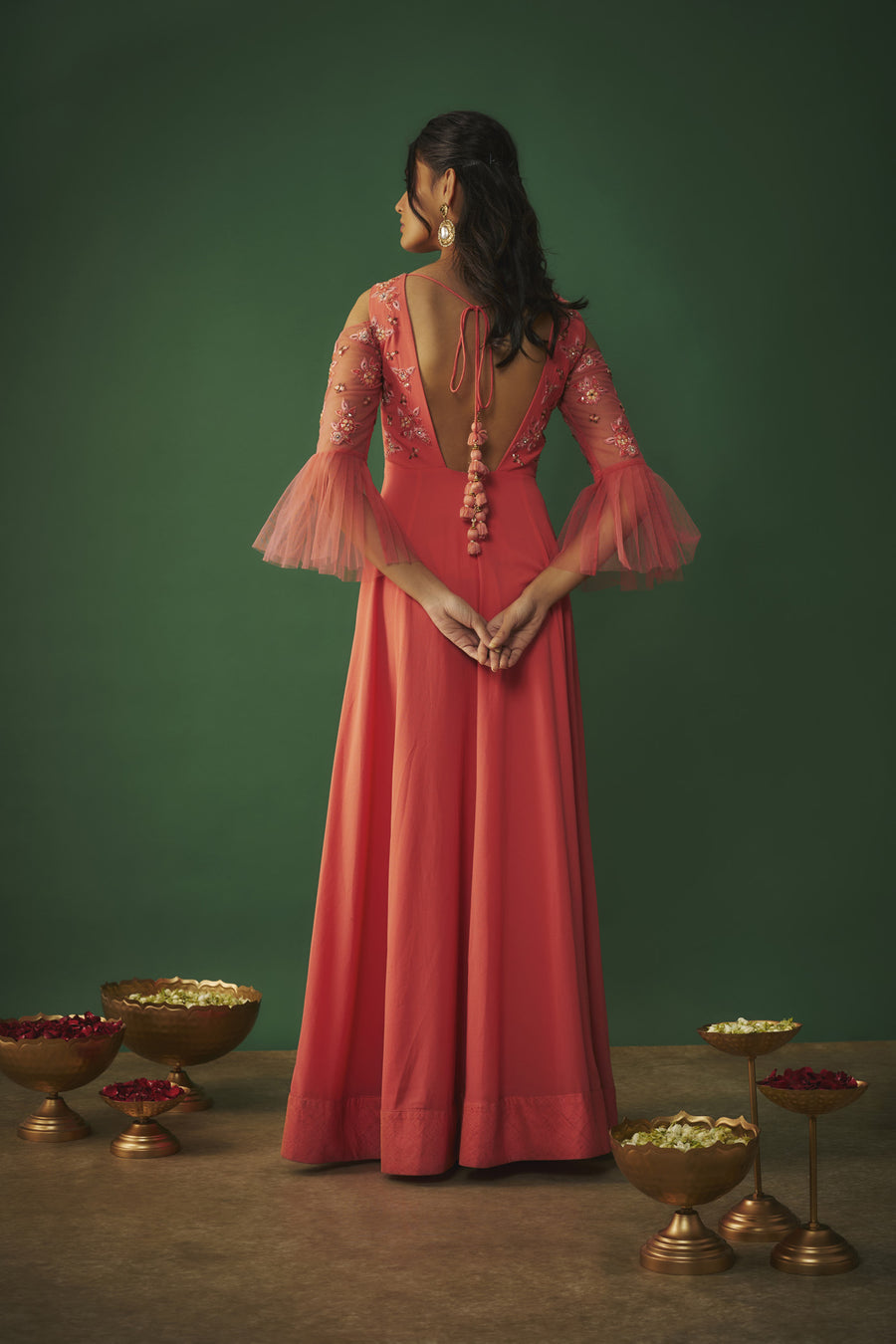 Coral Pink Embroidered Anarkali And Dupatta Set