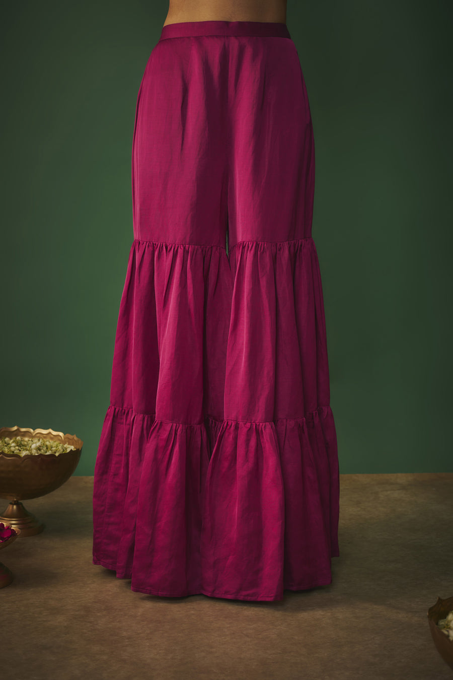 Magenta Pink Embroidered Asymmetrical Kurta And Sharara Set