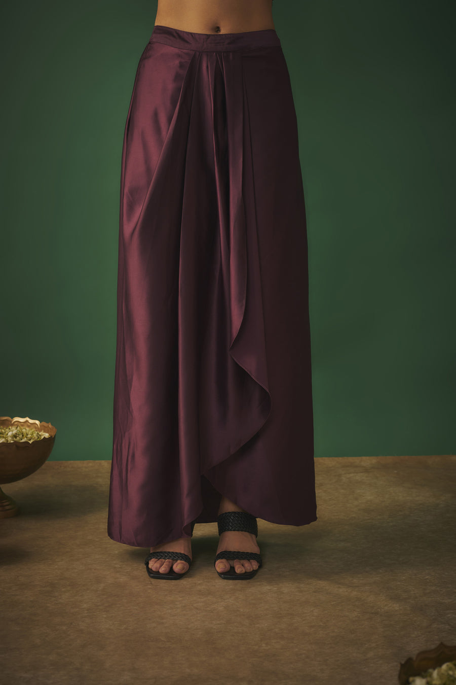 Wine Mirror Embroidered Choli, Dhoti Skirt And Crop Jacket Set