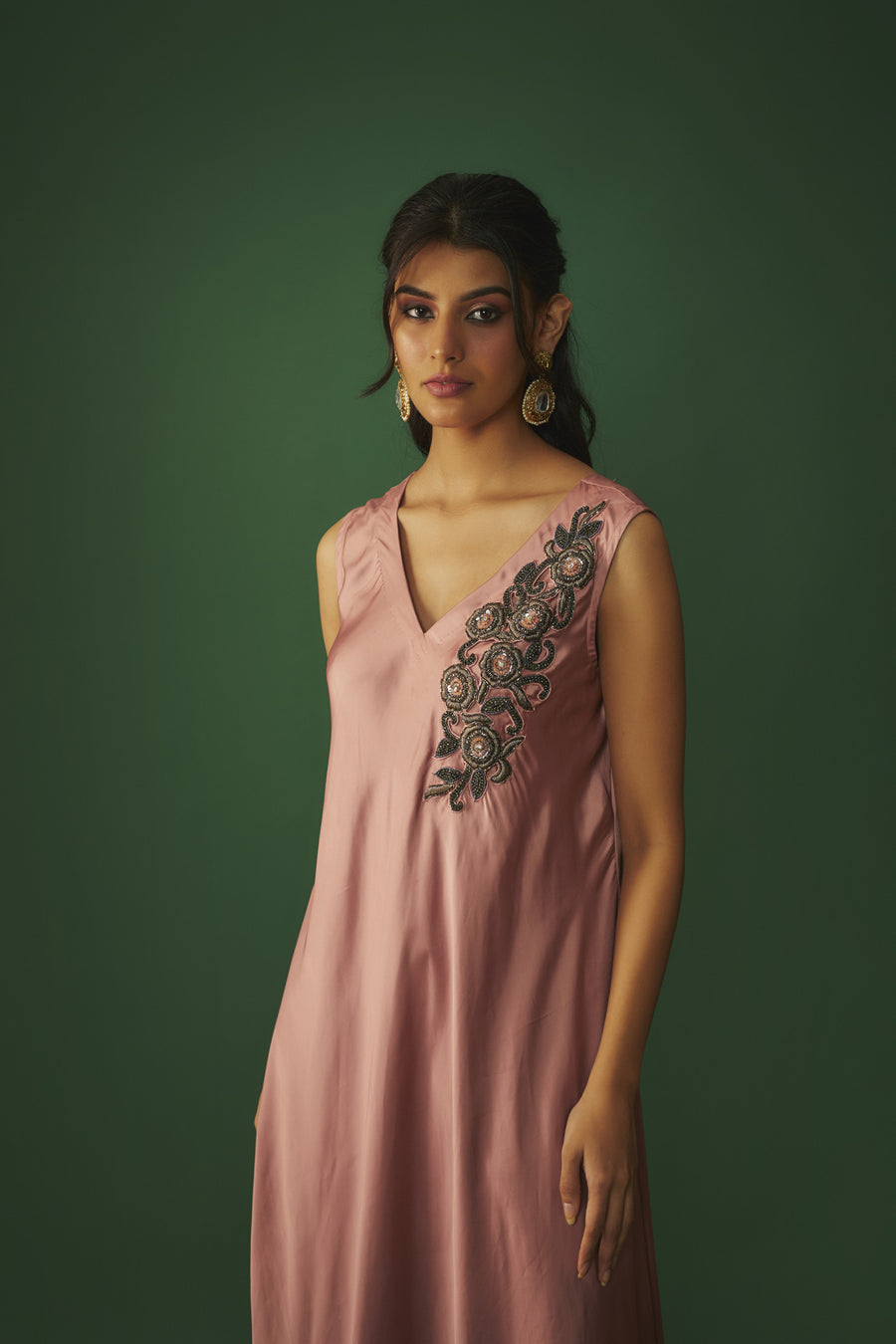 Rose Pink Embroidered Asymmtrical Kurta And Pants Set