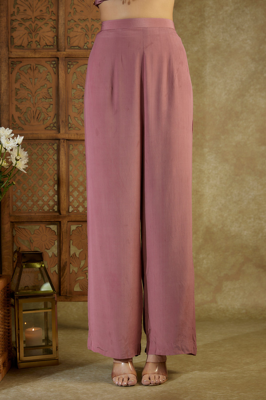 Rose pink embroidered asymmetrical kurta and pants set