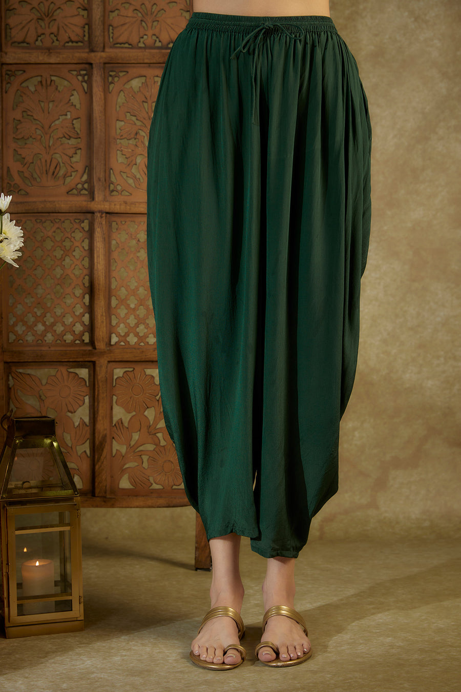 Forest green kaftan top, bustier and dhoti set