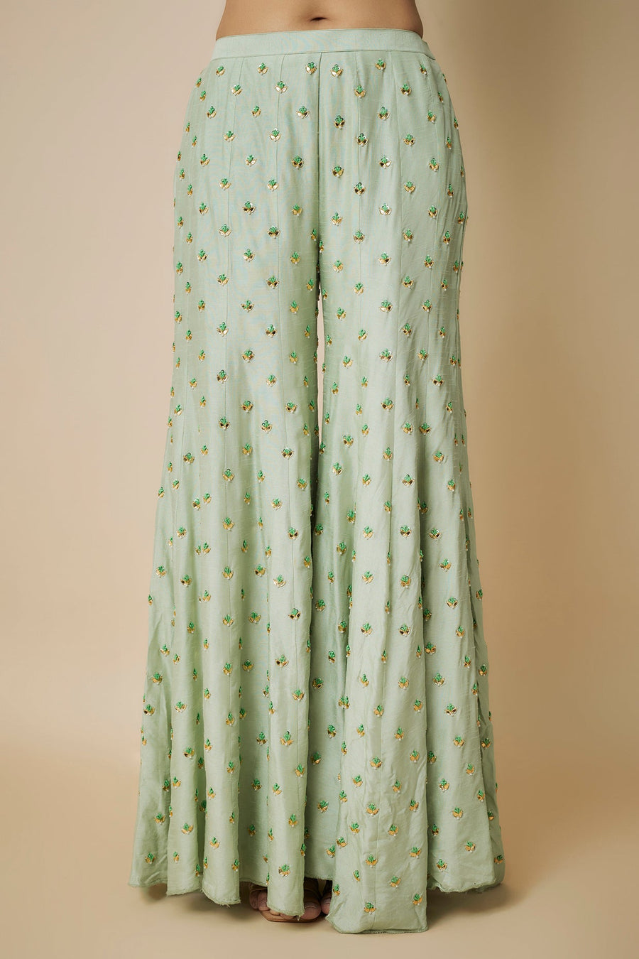 Pista Green Embroidered Sharara Sari Set