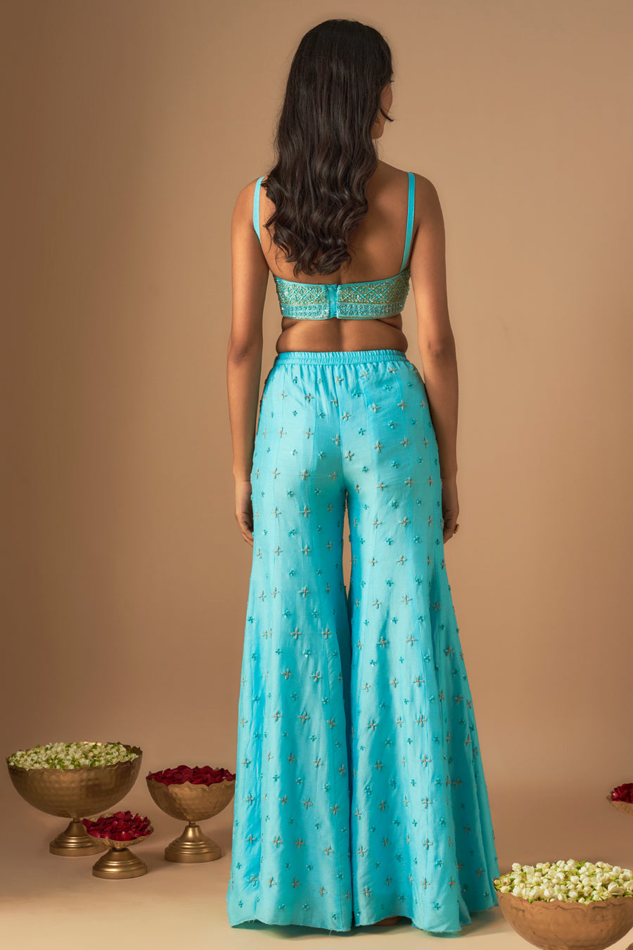 Sky Blue Embroidered Sharara Sari Set