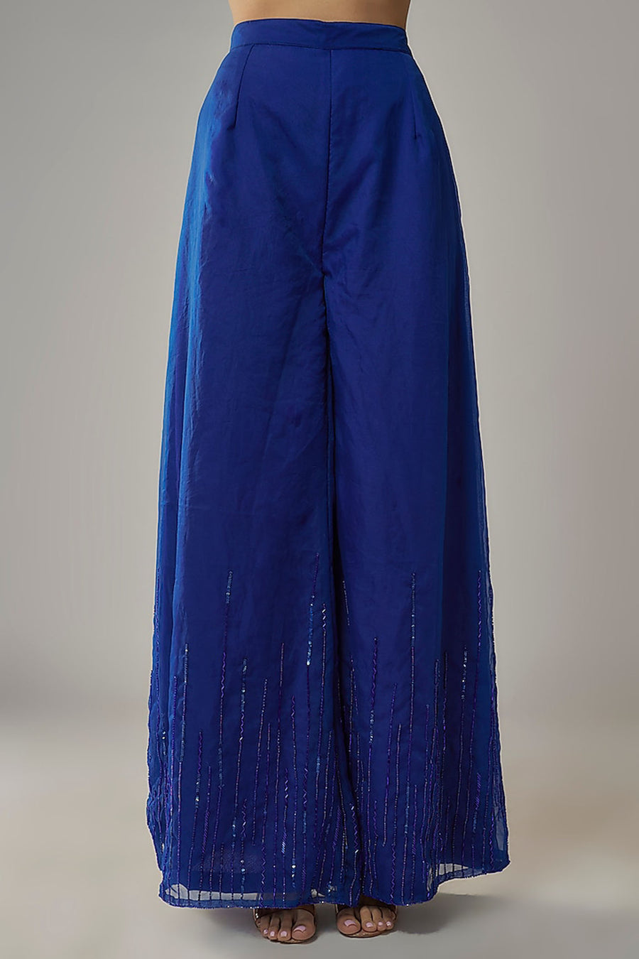 Royal Embroidered Blue Choli, Pants And Jacket Set