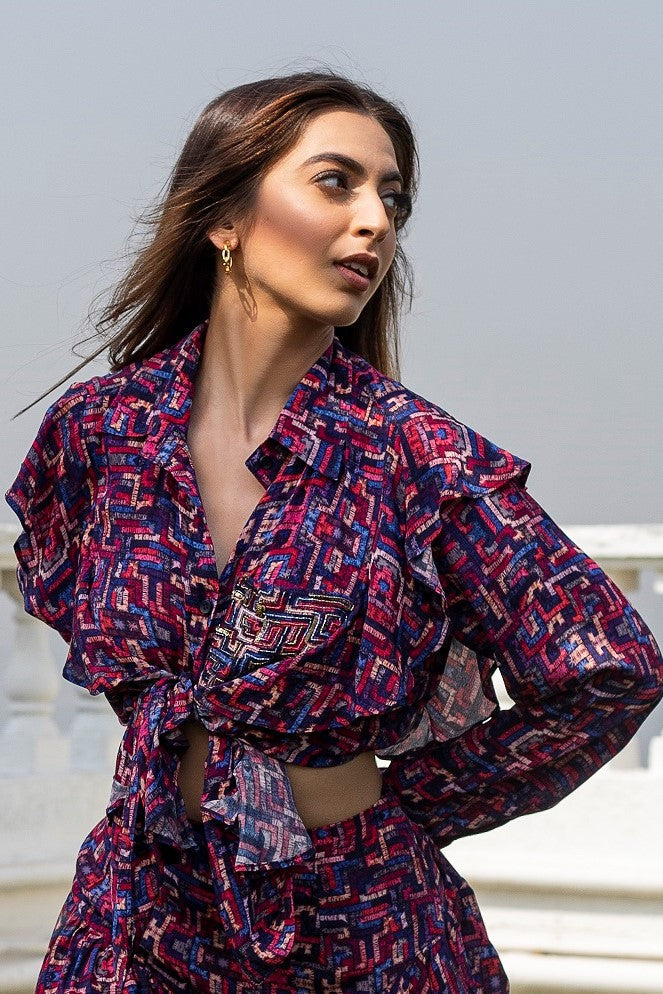 Blue Shirt With Embroidered Pocket (RTS)