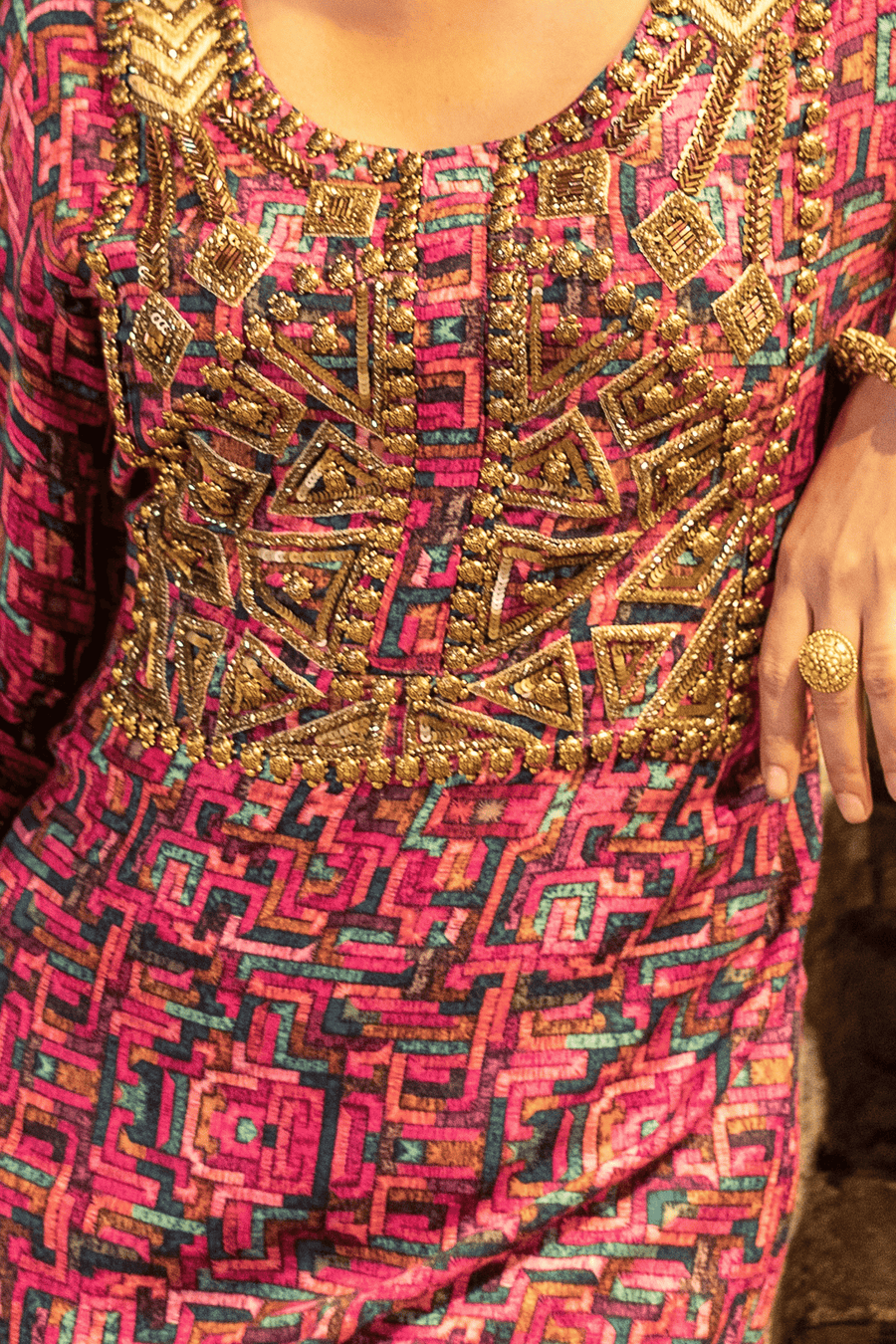Pink Embroidered Short Kurta With Sharara