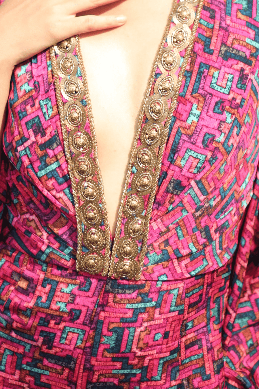 Pink Embroidered Kaftan Jumpsuit