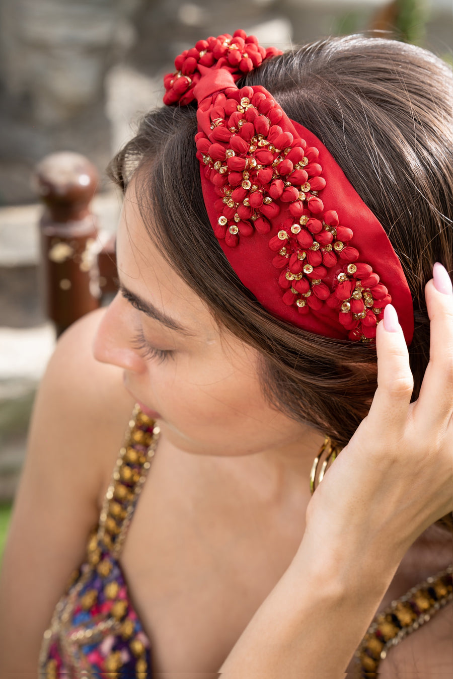 Red Headband With Red And Gold Detailing
