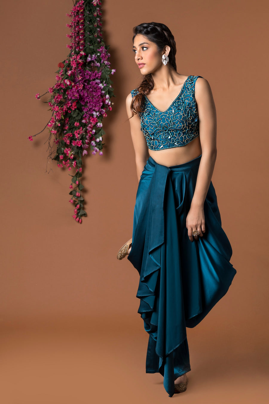 Wedding Boutique Online Navy Blue Dhoti Pants With Crop Top LSTV120664