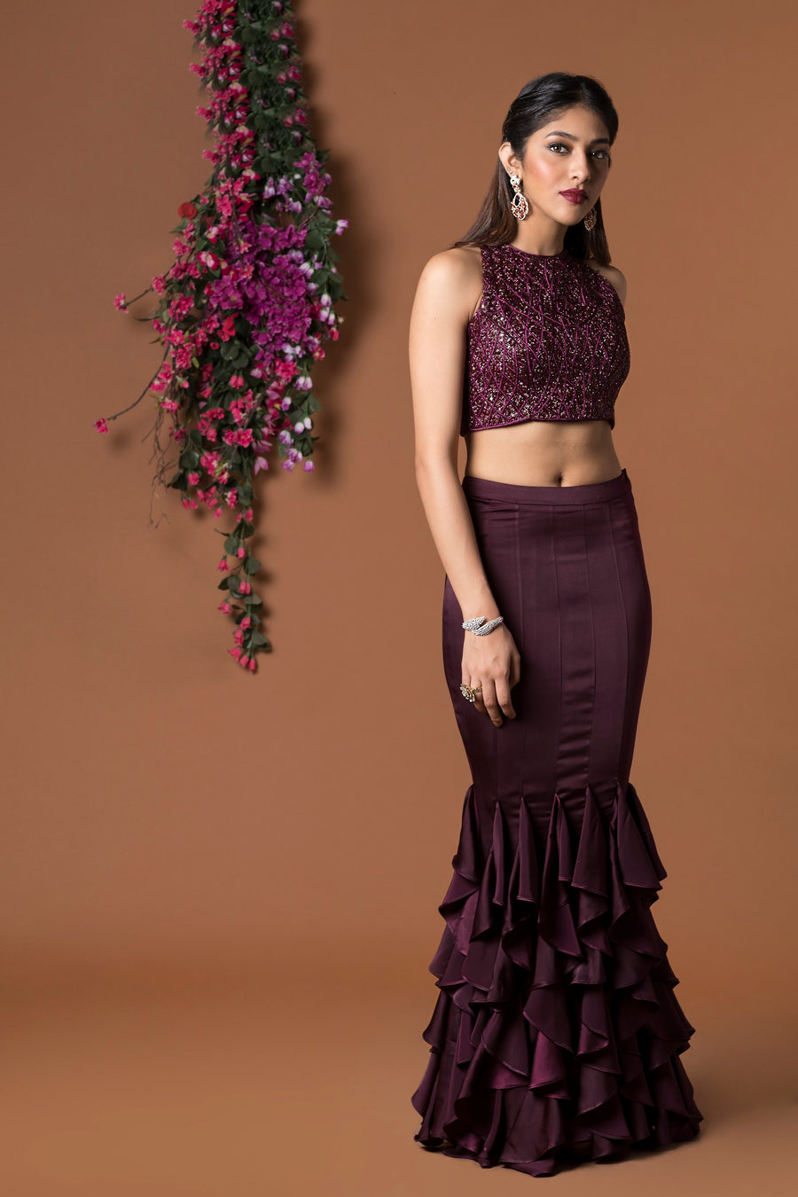 Mehak Murpana | Ruffle Skirt & Crop Top | Indian Wedding Wear for sangeet & mehndi.