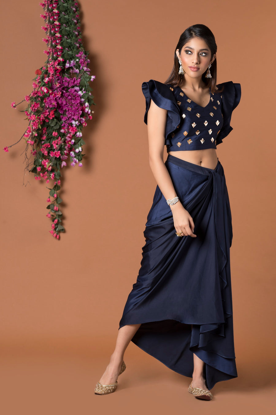 Mehak Murpana| Draped Skirt & Crop Top | Indian Wedding Wear for sangeet & mehndi.