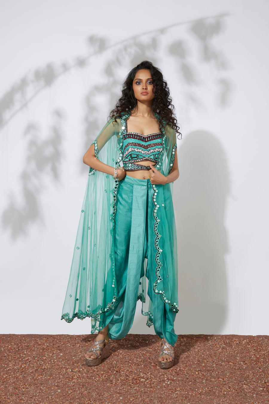 Buy Teal Blue High Low Top Matched With Yellow Dhoti Pants KALKI Fashion  India